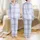Women's Gentle Periwinkle Off-White Dreamy Soft-Edged Plaid Cloud Star Pattern Satin Pajamas Set - 1