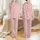 Women's Light Pastel Pink Ruby Red Hand-Drawn Vertical Stripe Bow Heart Design Satin Pajamas Set - 1