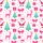 Holiday Enthusiasts' Cute Cartoon Hot Pink Santa Teal Aqua Tree Reindeer Gift Box Festive Holiday Pattern Satin Pajamas Set - 2