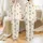 Women's Cute Minimalist Medium Brown Teddy Bear Pattern with Black Hearts & Brown Stars on Cream Satin Pajamas Set - 1