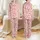Women's Whimsical Red Mint Candy Cane Repeating Pattern on Soft Baby Pink Satin Pajamas Set - 1