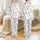 Women's Hand-Drawn Muted Lavender Tulip Floral Olive Leaf Botanical Pattern on White Satin Pajamas Set - 1