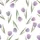 Women's Hand-Drawn Muted Lavender Tulip Floral Olive Leaf Botanical Pattern on White Satin Pajamas Set - 2