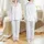 Women's Soft Sky Blue Vertical Stripe Hand-Drawn Botanical Pattern on White Satin Pajamas Set - 1