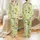 Dog Lovers' Whimsical Cartoon Dog Breeds with Sweaters & Bow Ties, Pastel Lime Green & Pink Polka Dots Satin Pajamas Set - 1