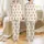 Women's Creamy Off-White Cozy Brown Teddy Bear Dreamscape Pattern with Stars Moons Clouds Satin Pajamas Set - 1