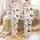 Women's Whimsical Dachshund Garden Floral Pattern in Rose Pink Peach Blue Green on White Satin Pajamas Set - 1