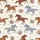 Women's Hand-Drawn Spirited Running Horses & Blush Rose Floral Pattern: Caramel, Periwinkle Grey Satin Pajamas Set - 2