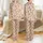 Cat Lovers' Whimsical Hand-Drawn Watercolor Cat Motif in Caramel, Grey & Calico on Blush-Beige Satin Pajamas Set - 1