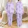 Women's Pastel Lavender Lilac Fuzzy Sherpa Texture Organic Blob Graphic Satin Pajamas Set - 1