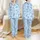 Women's Whimsical Assorted Blue Bows Pattern, Pastel Baby Blue, Pink Accents, Hand-Drawn Polka Dot & Stripe Details Satin Pajamas Set - 1