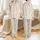 Women's Elegant Minimalist Abstract Dusty Rose Mauve Deconstructed Vertical Stripe on Cream Satin Pajamas Set - 1