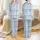 Women's Muted Blue White Hand-Drawn Plaid Whimsical Script Text & Star Dots Satin Pajamas Set - 1