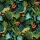Women's Deep Black Tropical Jungle Leopard Print with Emerald, Ochre, Rust, & Aquamarine Botanicals Satin Pajamas Set - 2