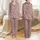 Women's Muted Dusty Rose Pink Abstract Botanical Line Art Seamless Pattern with Cream Dots Satin Pajamas Set - 1