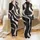 Women's Abstract Black Charcoal Fuzzy Organic Forms Pale Peach Sheer Illusion Pattern with Silver Speckles Satin Pajamas Set - 1
