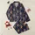 Women's Whimsical Navy Christmas Gingerbread & Candy Cane Pattern with Teal Yellow Red Stars Satin Pajamas Set - 1
