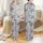 Women's Playful Periwinkle Blue Hand-Drawn Western Cartoon Print with Cowboys, Cowgirls, Longhorns, Multi-Color Boots Satin Pajamas Set - 1