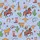 Women's Playful Periwinkle Blue Hand-Drawn Western Cartoon Print with Cowboys, Cowgirls, Longhorns, Multi-Color Boots Satin Pajamas Set - 2