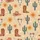 Women's Playful Sandy Beige Western Longhorn Skull Blush Floral Cactus Marigold Sun Pattern Satin Pajamas Set - 2