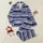 Women's Deep Navy White Nautical Varying Horizontal Stripes Geometric Blocks Satin Pajamas Set - 1