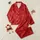 Women's Elegant Crimson Red Ornate Floral Lace Tone-on-Tone Design with Pearl Accents Satin Pajamas Set - 1