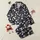 Women's Rich Navy Blue Delicate Cherry Blossom Magnolia Pale Pink Cream Illustrative Floral Pattern Satin Pajamas Set - 1