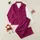 Women's Elegant Fuchsia Black Lace Filigree Floral Motif Swirling Tendrils Pattern Satin Pajamas Set - 1