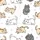 Cat Lovers' Whimsical Cartoon Cats with Beige Grey Brown White Patches, Pink Hearts, Paw Prints Satin Pajamas Set - 2