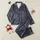 Women's Navy Blue White Crisp Thin Line Repeating Minimalist Geometric Lattice Pattern Satin Pajamas Set - 1
