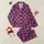 Women's Bold Illustrative Royal Purple Dynamic Flame Pattern Yellow Orange Red Satin Pajamas Set - 1