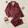 Women's Refined Burgundy Botanical Pattern with Delicate White Scattered Leaf & Blossom Art Satin Pajamas Set - 1