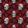 Women's High Contrast Gothic Bone-White Skull & Crimson Rose Tattoo Art Black Tapestry with Red Ink Drips Satin Pajamas Set - 2