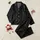 Women's Elegant Deep Black Charcoal Grey Baroque Rococo Lace Pattern Satin Pajamas Set - 1