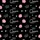 Women's Black Repeating White 'Queen' Script, Delicate White Crowns, Dusty Pink Rose & Scattered Heart Motifs Satin Pajamas Set - 2