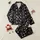 Women's Black Repeating White 'Queen' Script, Delicate White Crowns, Dusty Pink Rose & Scattered Heart Motifs Satin Pajamas Set - 1