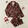 Women's Black Crimson Gold White Queen of Spades Interwoven Card Collage Pattern Satin Pajamas Set - 1