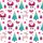 Women's Whimsical Fuchsia Pink Santa Teal Aqua Tree Light Pink Reindeer All-Over Holiday Pattern Satin Pajamas Set - 2