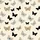 Women's Cream Background Multi-Tone Stylized Black Beige Tan Blue Butterfly Motif Satin Pajamas Set - 2