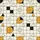Women's Minimalist Flat Vector Geometric Grid Pattern Black Mustard Yellow Sun Cloud Accents Satin Pajamas Set - 2
