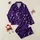 Women's Deep Royal Purple Whimsical Hand-Drawn Moon, Stars & Eyelash Celestial Pattern Satin Pajamas Set - 1
