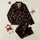 Women's Playful Deep Black Crimson Red Hand-Drawn Scattered Hearts & Star Doodles Satin Pajamas Set - 1