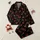 Women's Illustrative Bright Red Cherry Olive Green Leaf Black All-Over Pattern Distressed Typography Satin Pajamas Set - 1