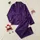 Women's Muted Plum & Deep Royal Purple Intricate Organic Floral Lace Pattern Satin Pajamas Set - 1