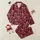 Women's Elegant Minimalist Stylized Tulip Leaf Pattern Crisp White Dusty Lavender on Dark Red Satin Pajamas Set - 1