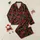 Women's Stylized Crimson Rose & Antique Gold Filigree Seamless Black Pattern Satin Pajamas Set - 1