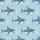 Women's Whimsical Cartoon Sharks Seamless Muted Blue-Grey & Sky Blue Pattern with Bubbles Satin Pajamas Set - 2