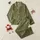 Women's Deep Olive Golden-Tan Intricate Scrolling Vine Leaf Floral Damask Pattern Satin Pajamas Set - 1