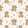 Women's Cute Cartoon Teddy Bear & Playful Pink Hearts Off-White Seamless Pattern Satin Pajamas Set - 2