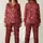 Women's Vintage Red Christmas Calligraphy Reindeer Nordic Pattern Satin Pajamas Set - 1
